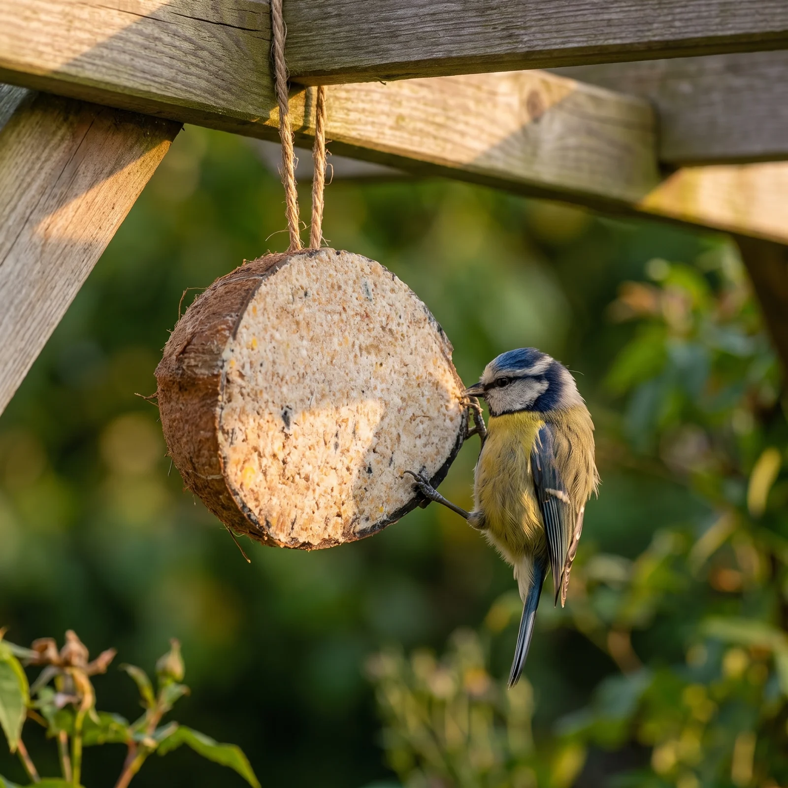 Pimpelmees eet van halve gevulde kokosnoot classic – The Bird Family