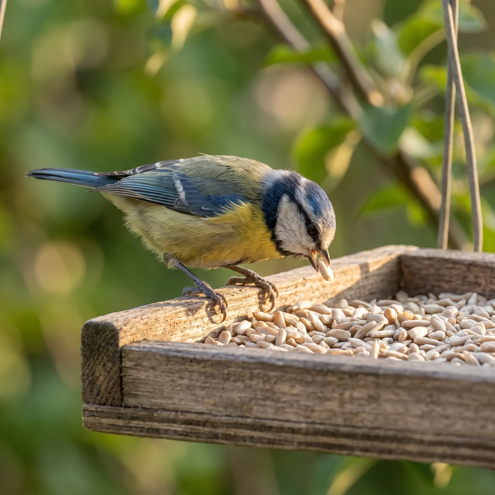 Pimpelmees eet gepelde zonnebloempitten – The Bird Family
