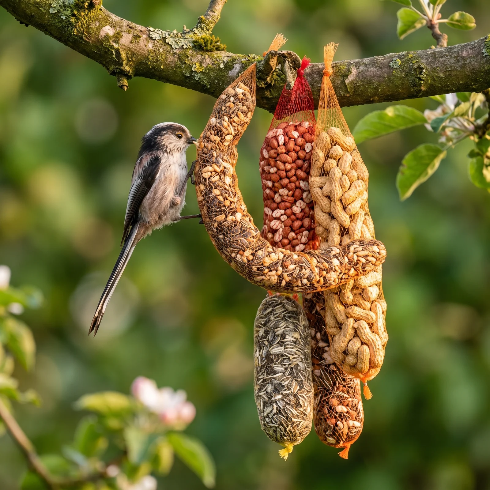 Staartmees eet van vogelvoer slingerpakket – The Bird Family