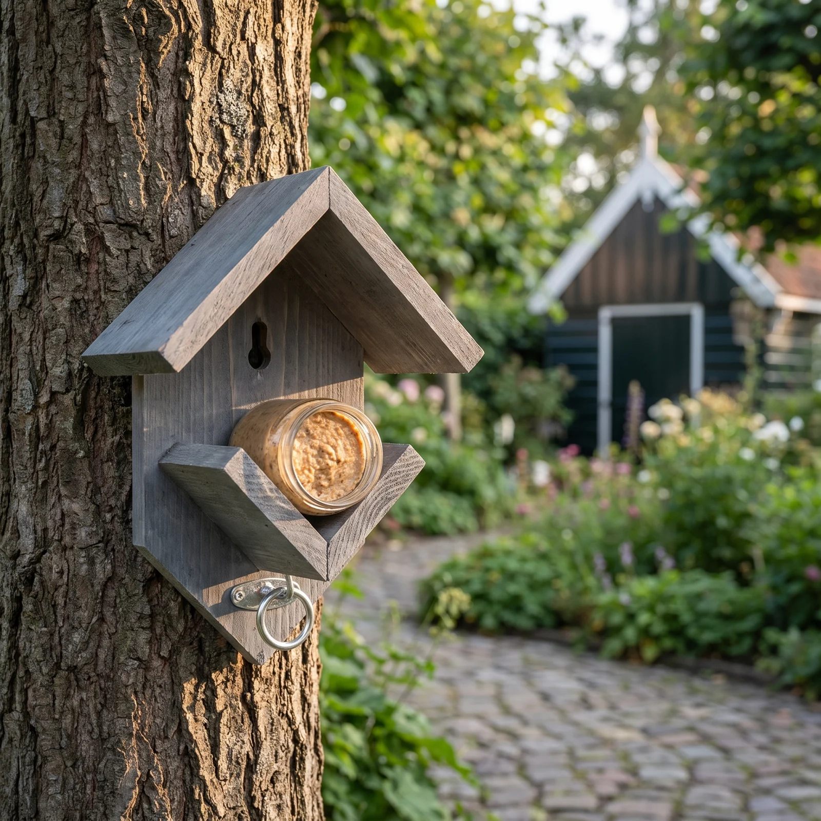 Pindakaaspothouder grijs in de tuin – The Bird Family