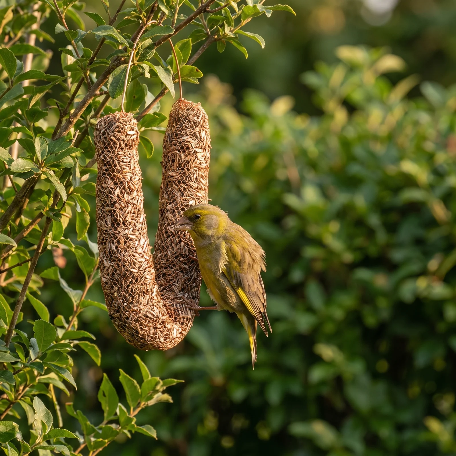 Groenling eet van zonnepitslinger – The Bird Family