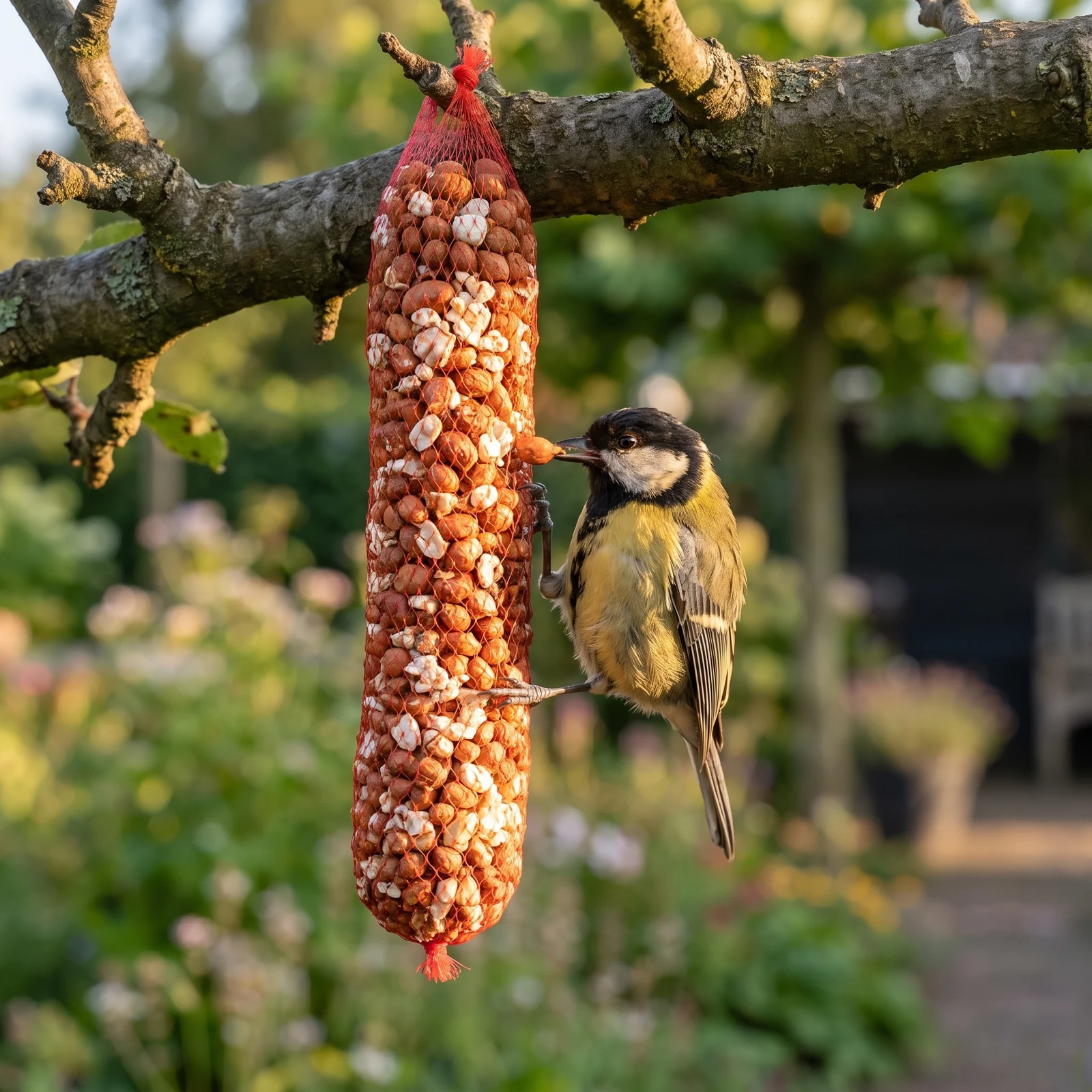 Koolmees eet van pindaslinger – The Bird Family