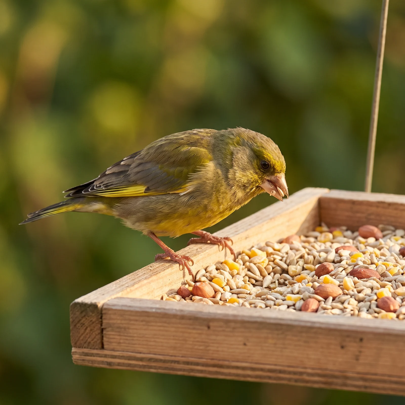 Groenling eet strooivoer High Energy Plus met gepelde pinda's – The Bird Family