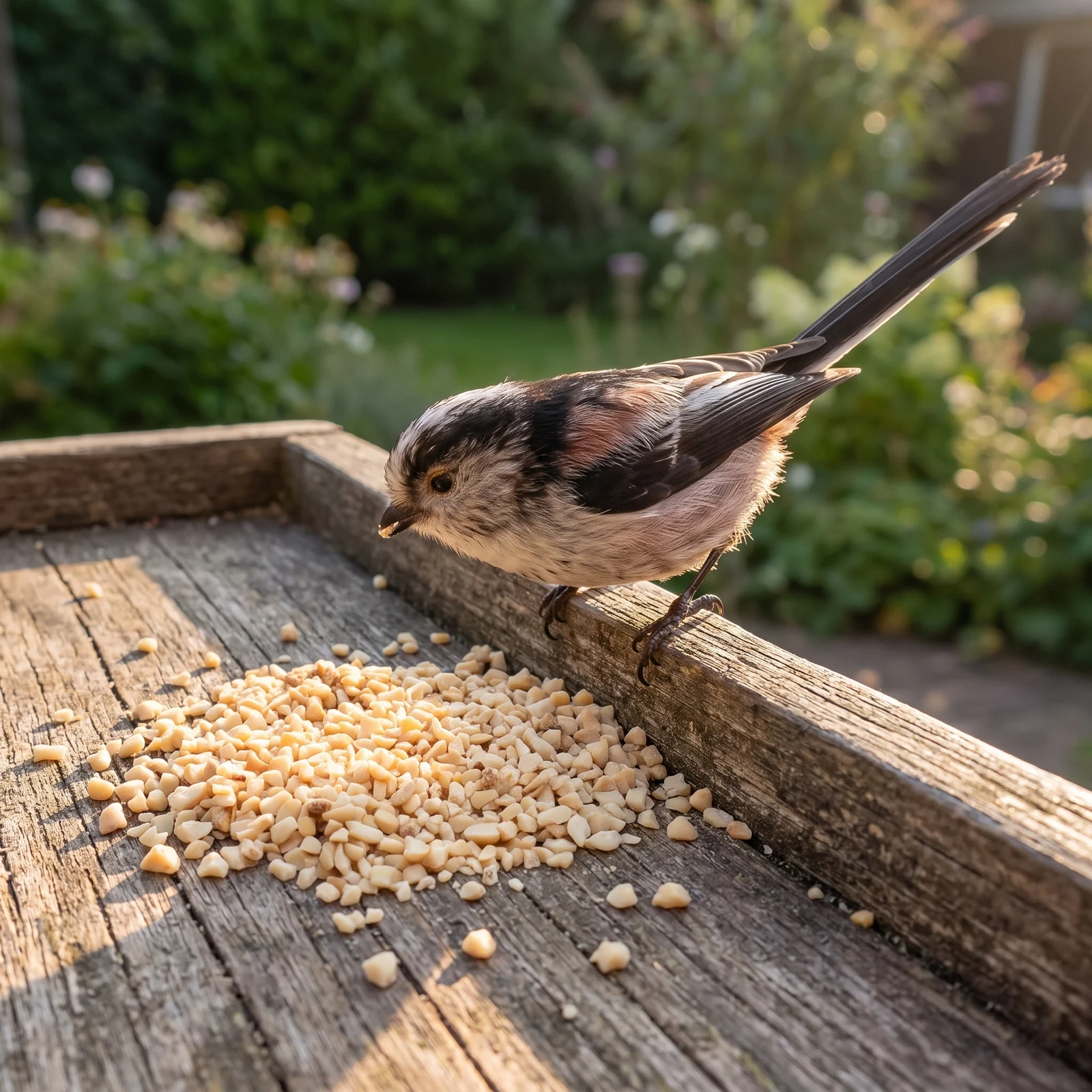 Staartmees eet pindastukjes – The Bird Family