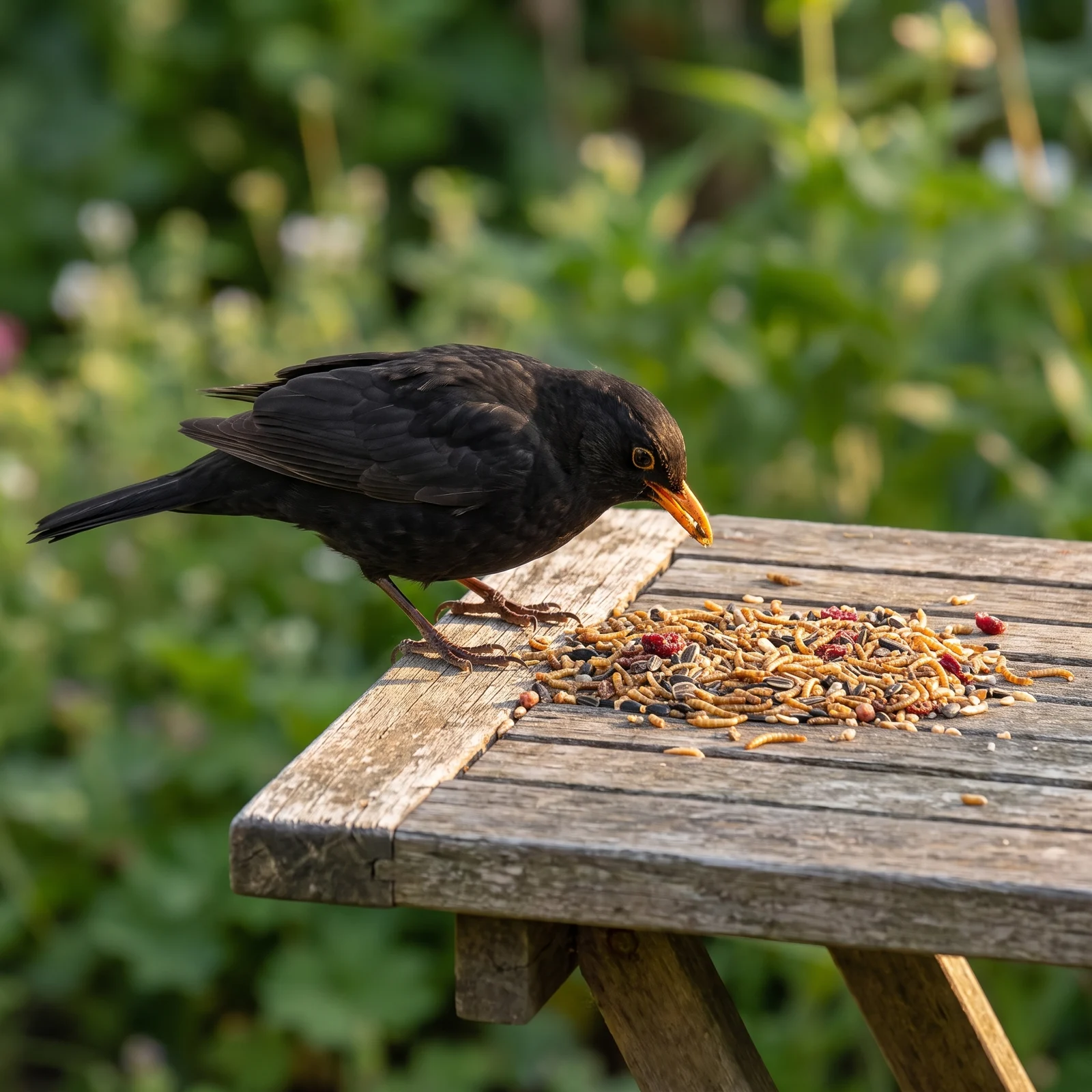 Merel eet strooivoer Excellent meelworm en fruit – The Bird Family