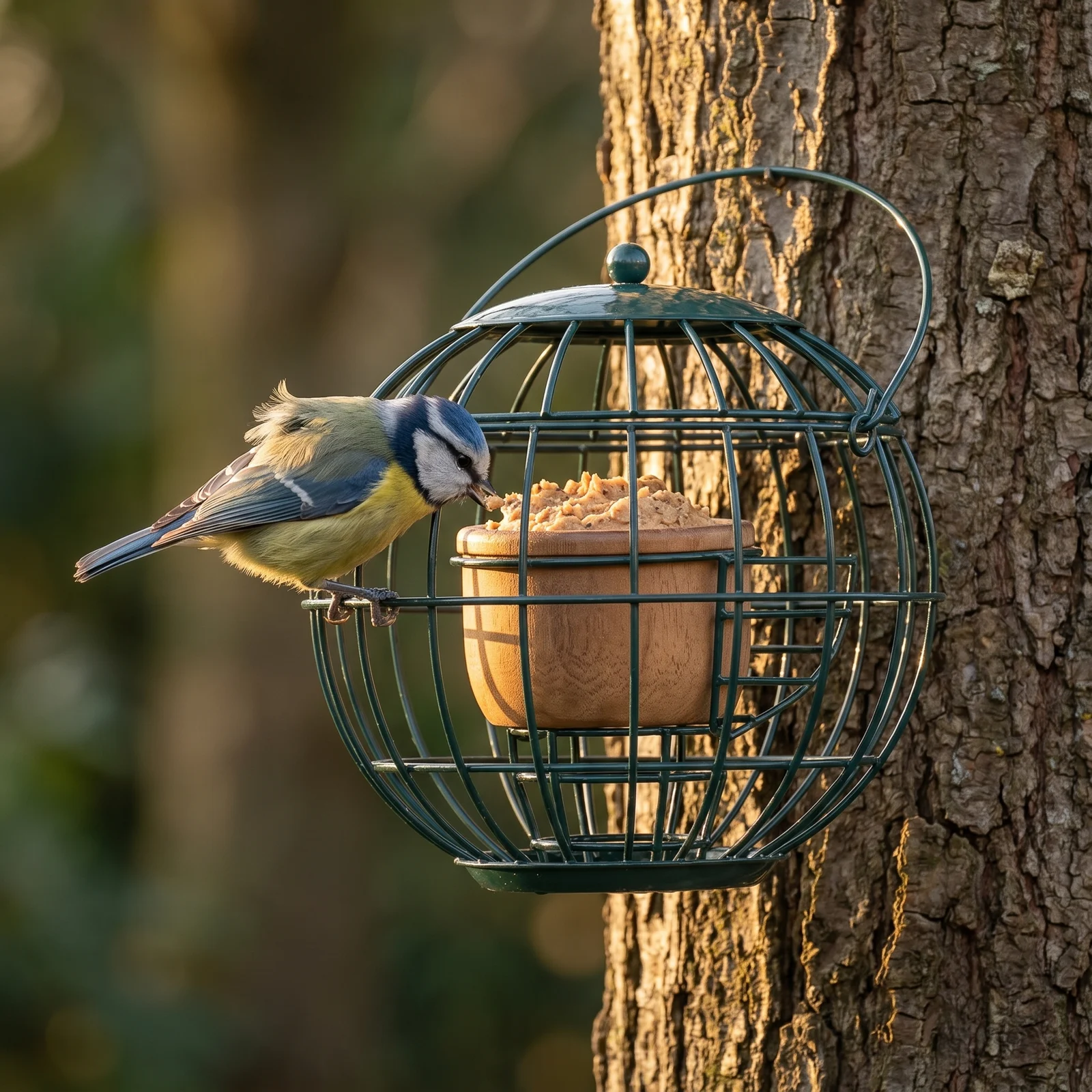 Pimpelmees eet bij pindakaaspothouder London – The Bird Family