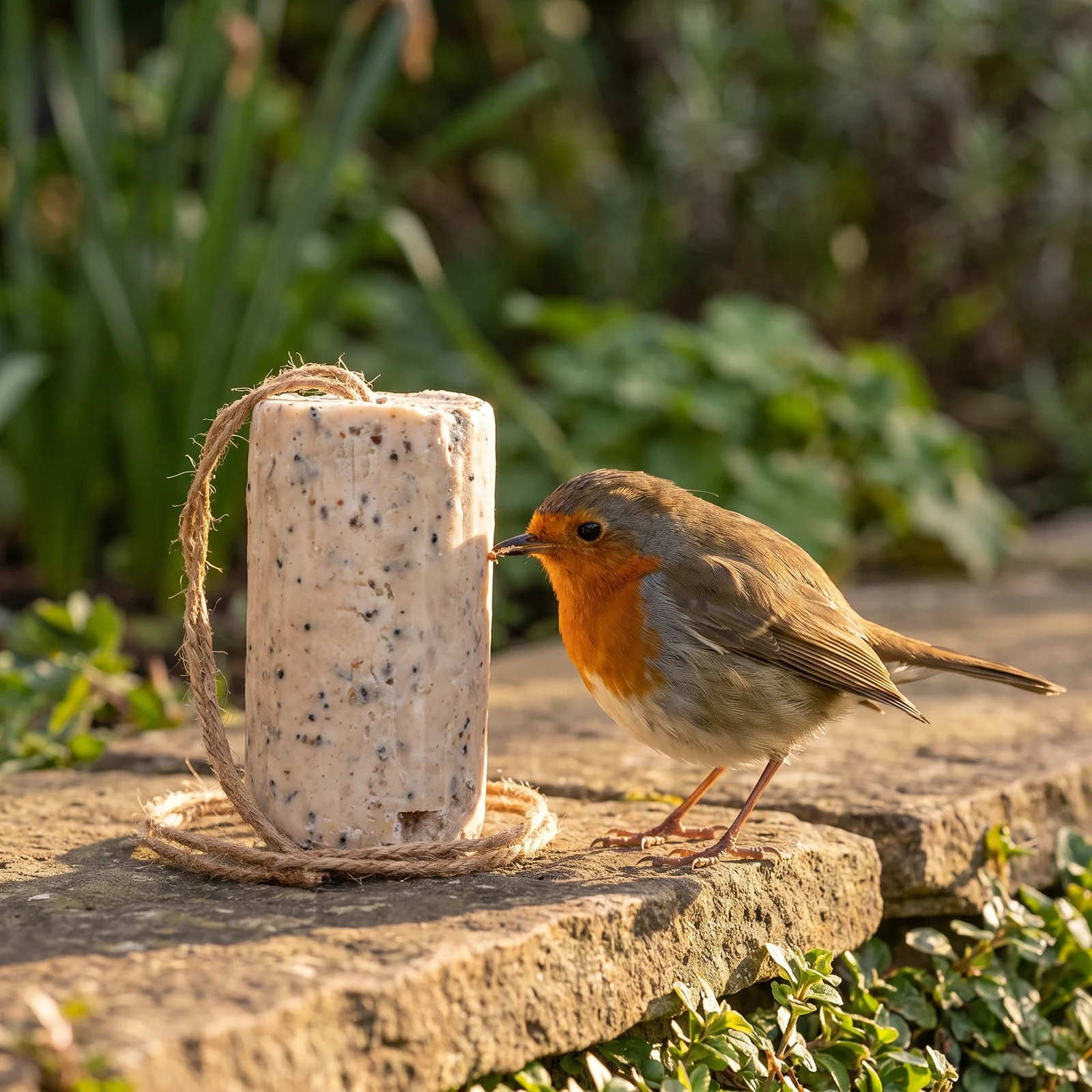 Roodborst eet van energierol meelworm – The Bird Family