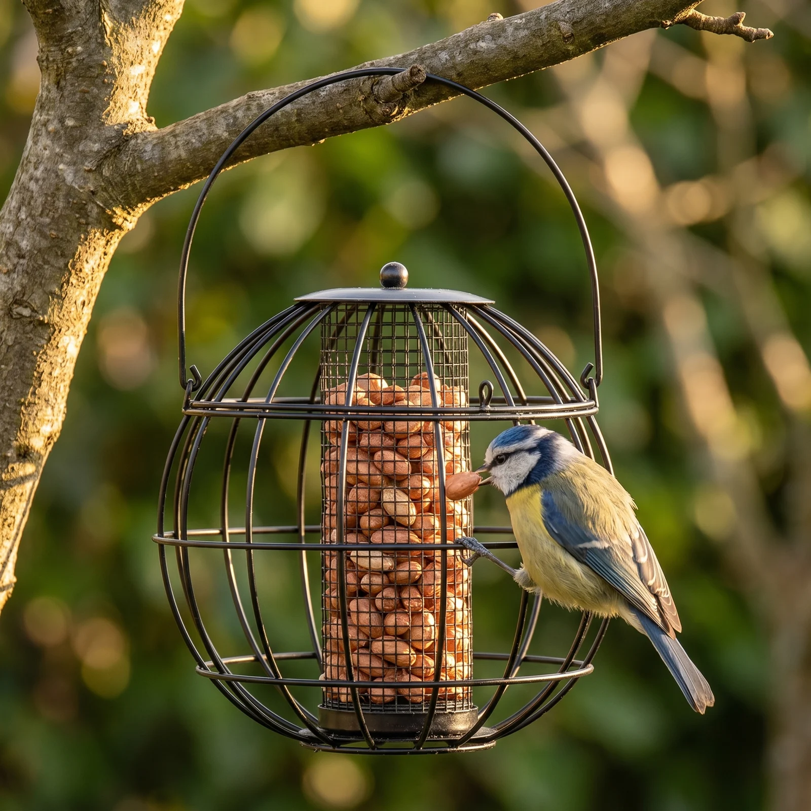 Pimpelmees eet uit pindasilo Alant – The Bird Family