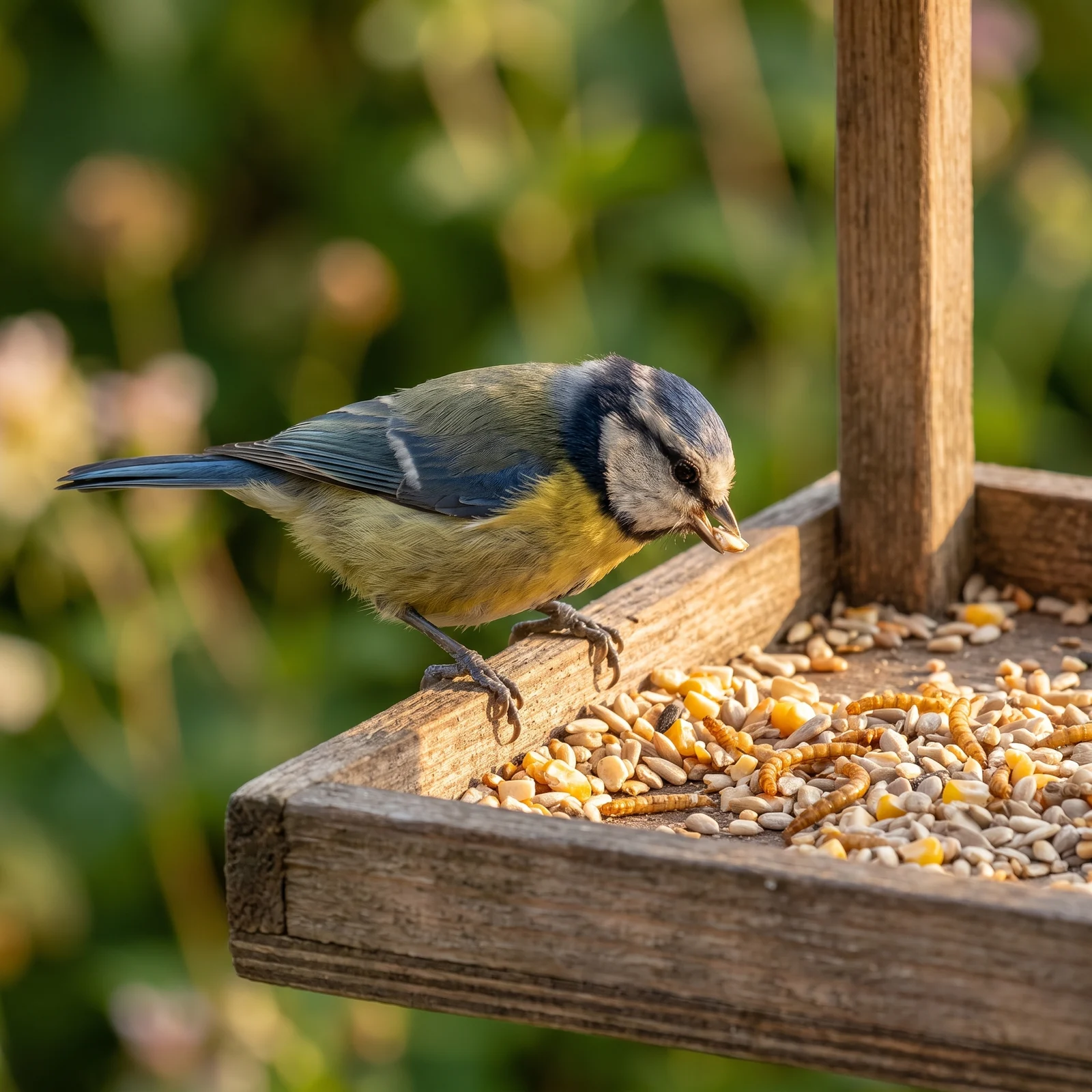 Pimpelmees eet strooivoer High Energy Plus met meelwormen – The Bird Family
